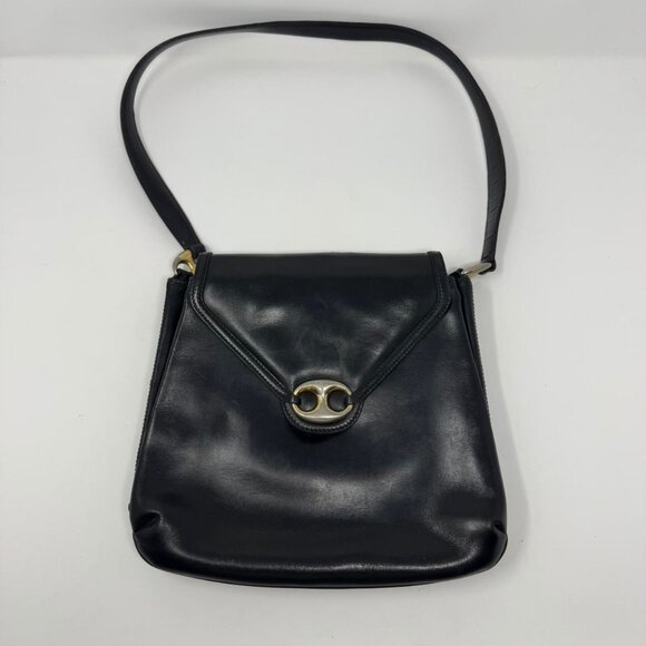 Vintage Authentic‎ 1970s Black Leather Gucci Italy Shoulder Bag BO72